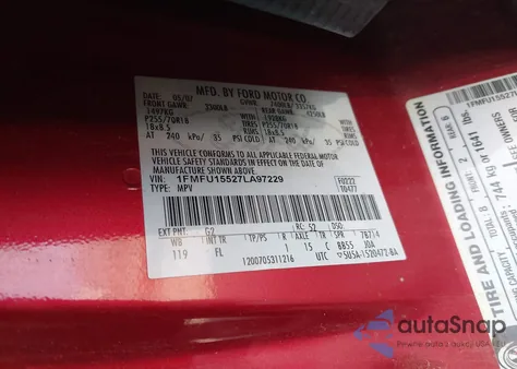 2007 Ford Expedition Xlt z USA, uszkodzony, nr VIN 1FMFU15527LA97229